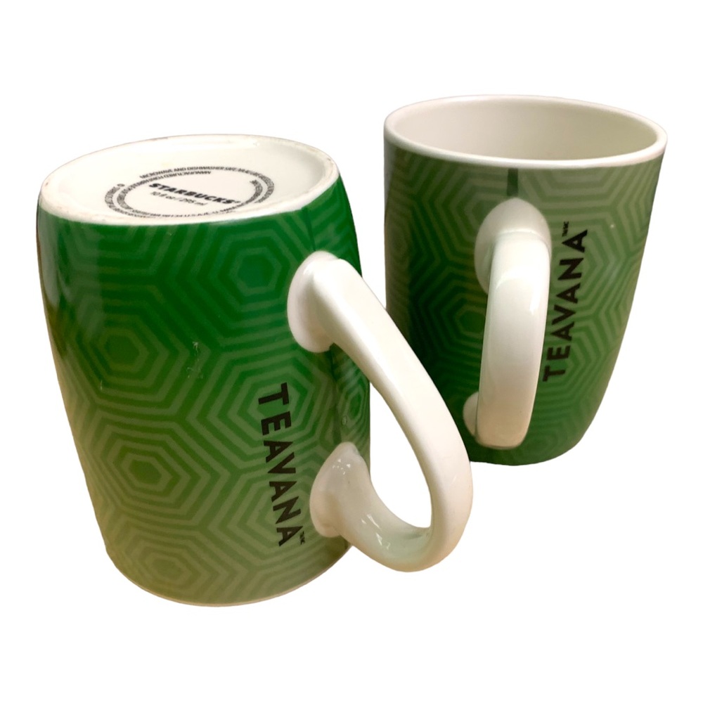 Starbucks Teavana Rare! Green Hexagon Ombré Effect Ceramic Cup Mug 10fl oz Pair